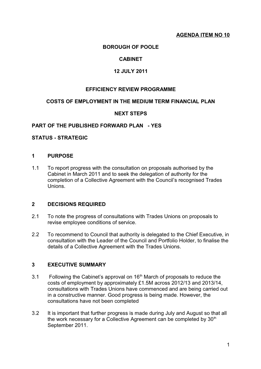 Costs of Employment in the Medium Term Financial Plan