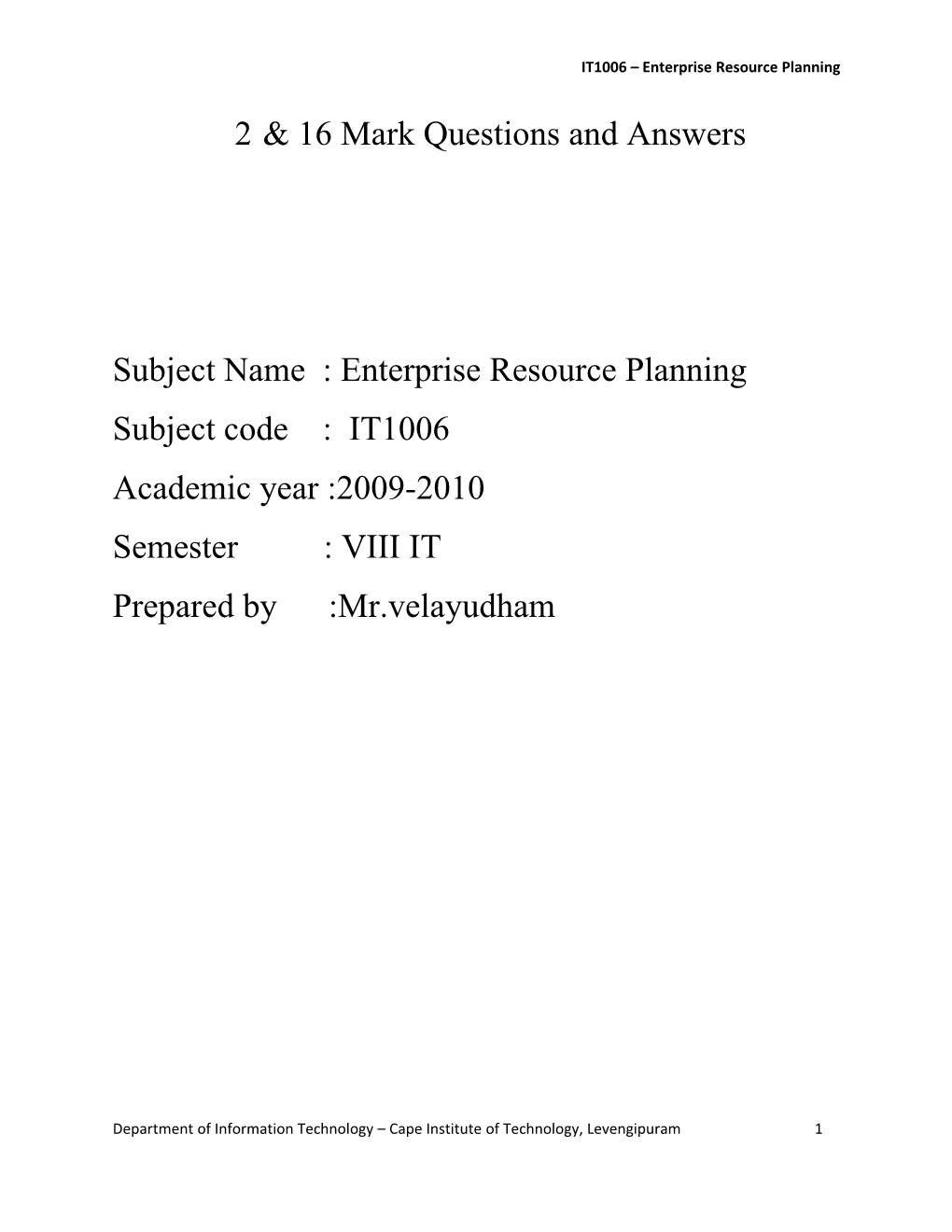 IT1006 Enterprise Resource Planning