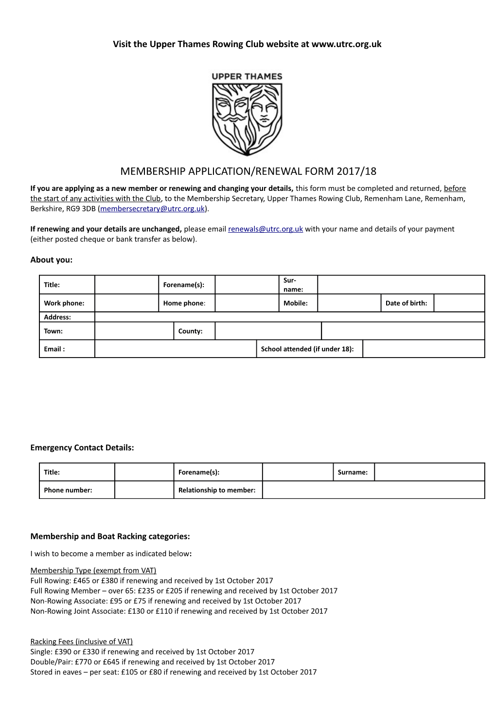 Membership Application/Renewal Form 2017/18