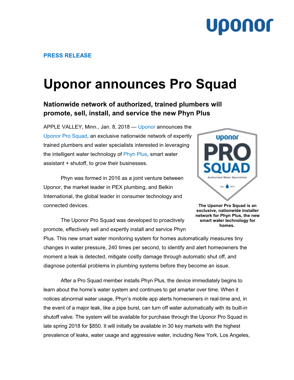 Uponor Announces Pro Squad