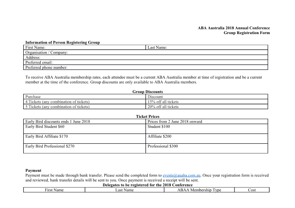 Information of Person Registering Group