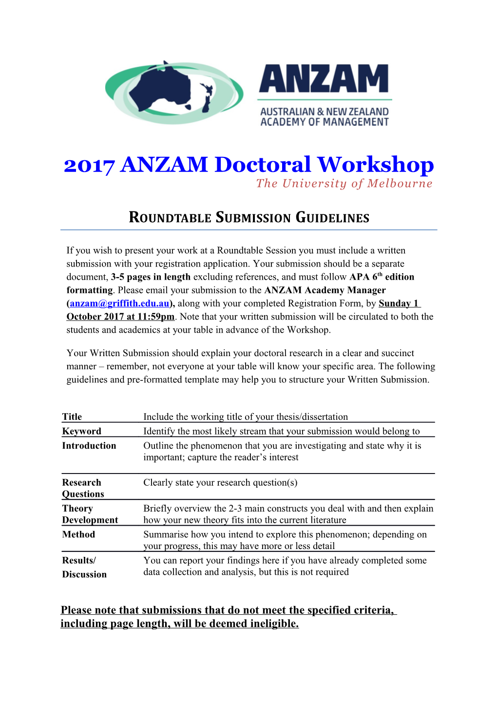 2017 ANZAM Doctoral Workshop