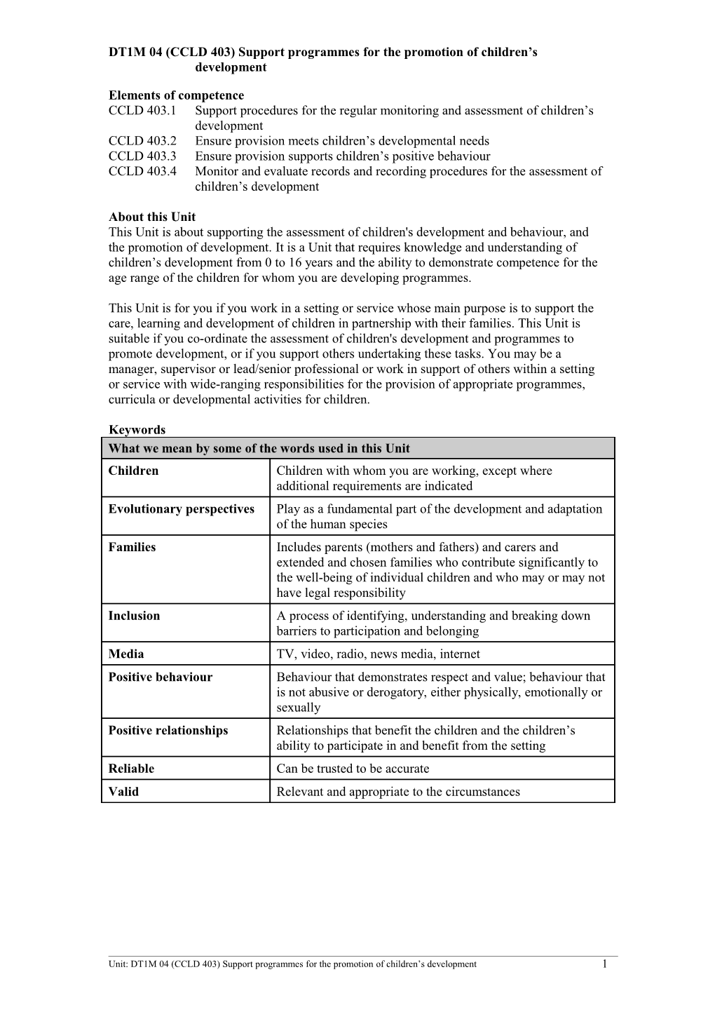 DT1M 04 (CCLD 403)Support Programmes for the Promotion of Children S Development