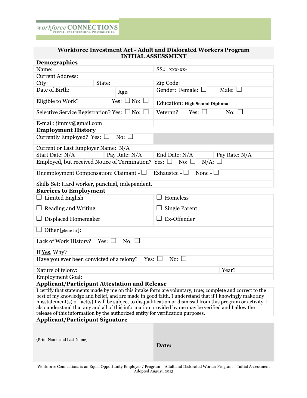 Applicant/Participant Attestation and Release