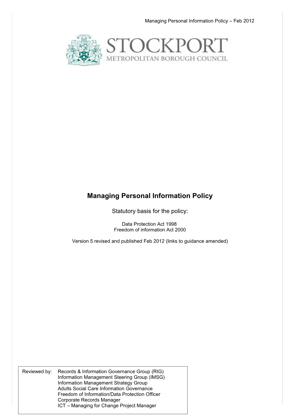Managing Personal Information Policy Feb 2012