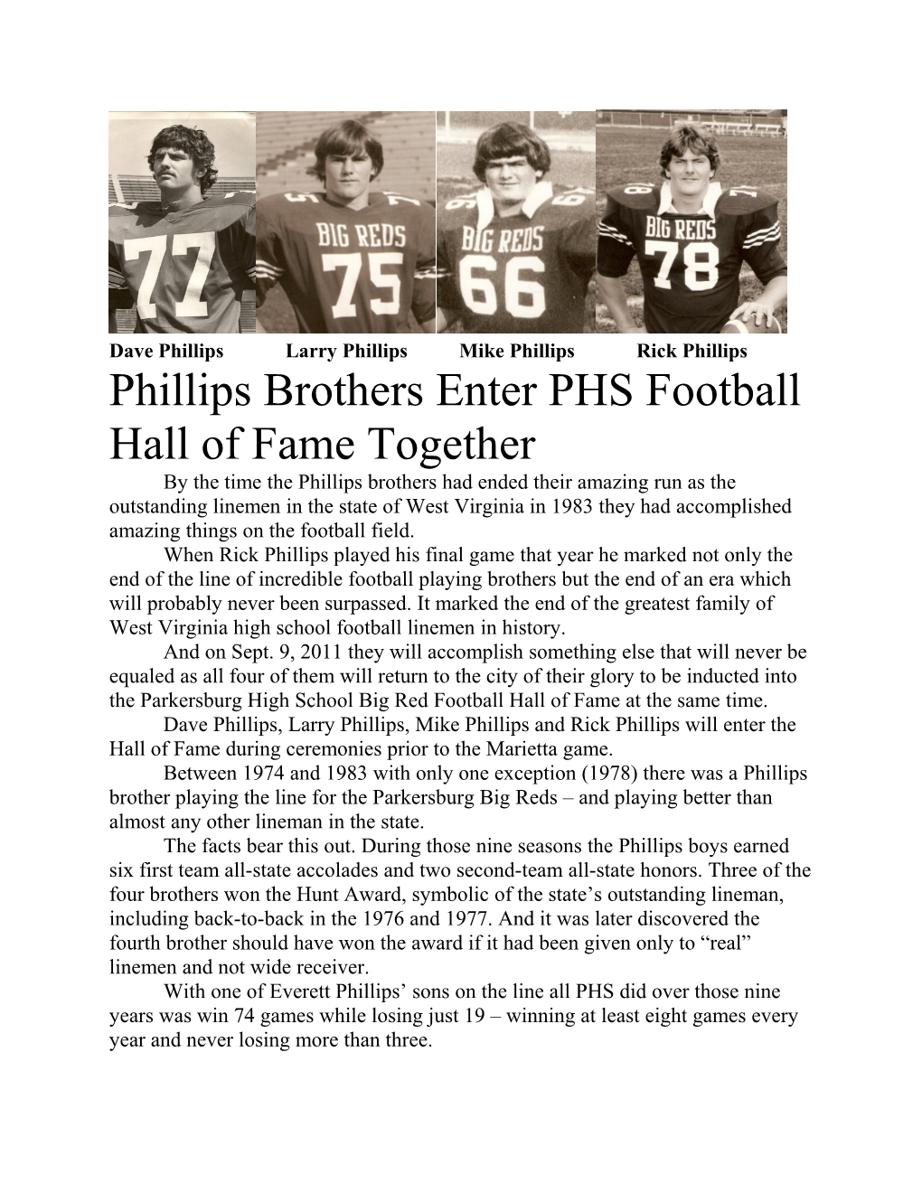 Dave Phillips Larry Phillipsmike Phillipsrick Phillips Phillips Brothers Enter PHS Football