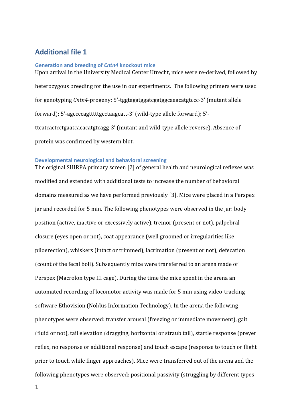 Generation and Breeding of Cntn4 Knockout Mice