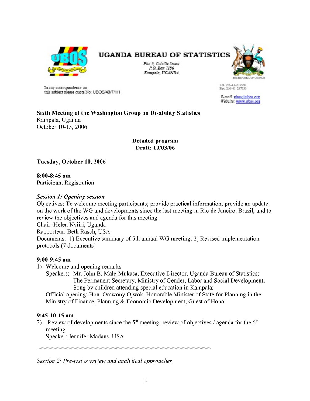 Sixth Meeting of the Washington Group on Disability Statistics