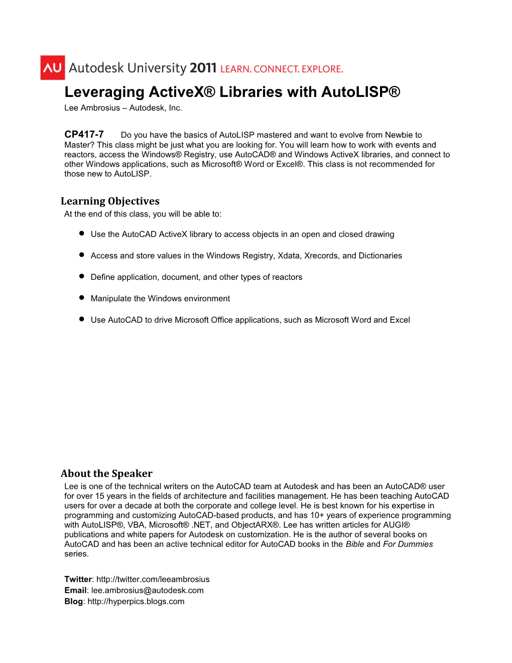 CP417-7:Leveraging Activex Libraries with Autolisp