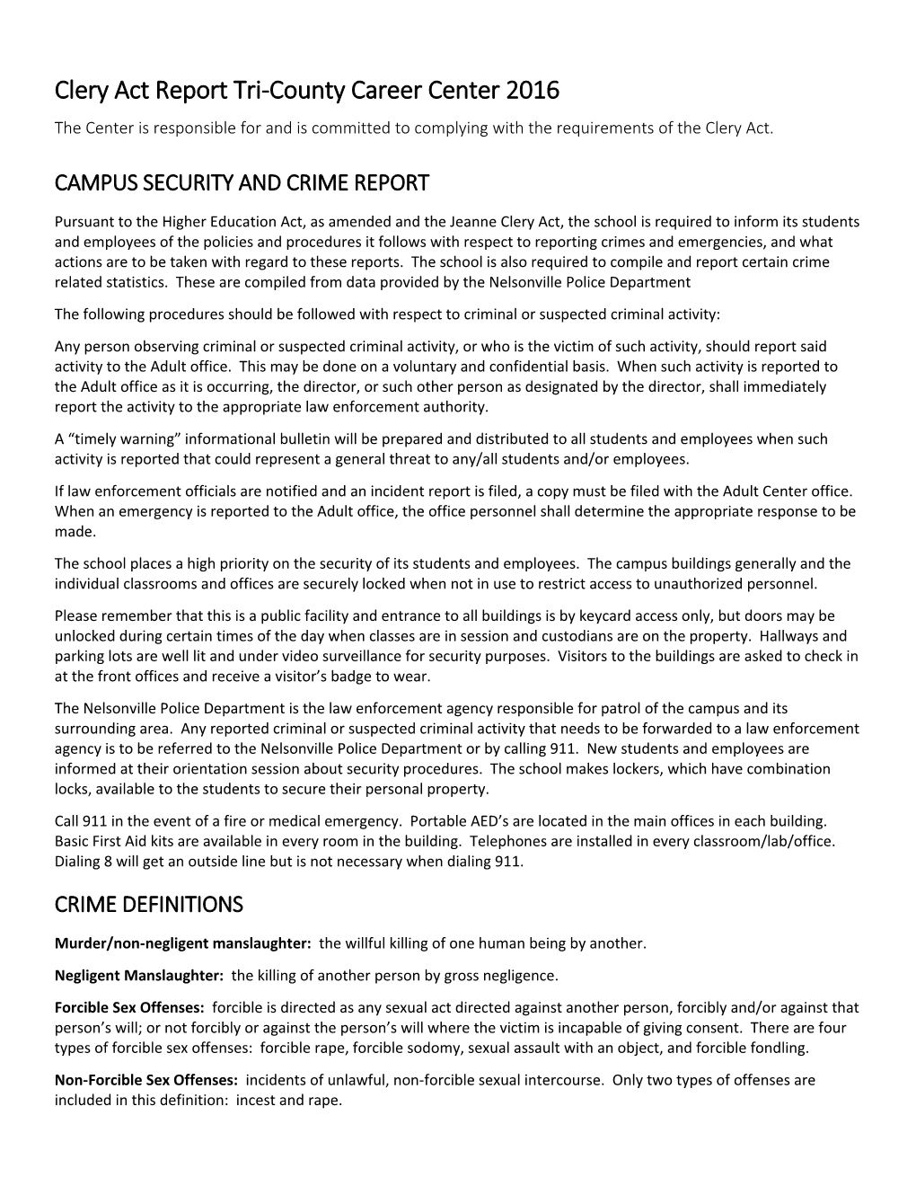 Campus Security and Crime Report