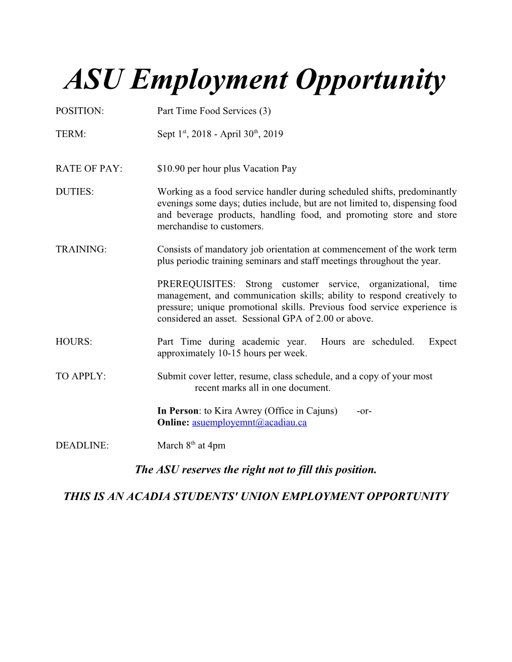ASU Employment Opportunity