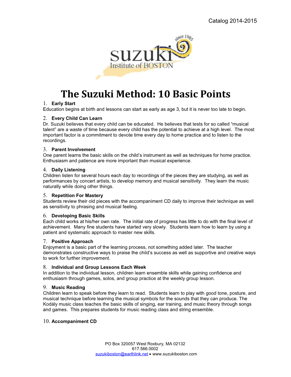 The Suzuki Method: 10 Basic Points