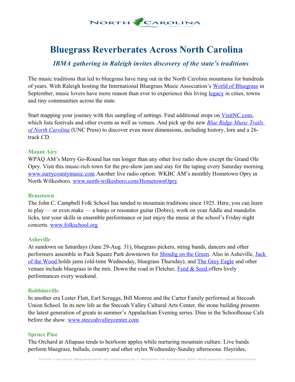 Bluegrass Reverberates Across North Carolina
