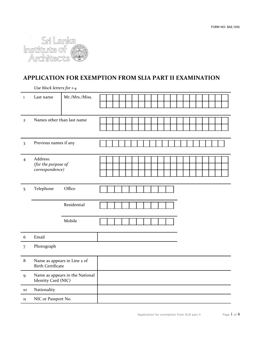 Application for Exemption from SLIA Part II Page 1 of 4