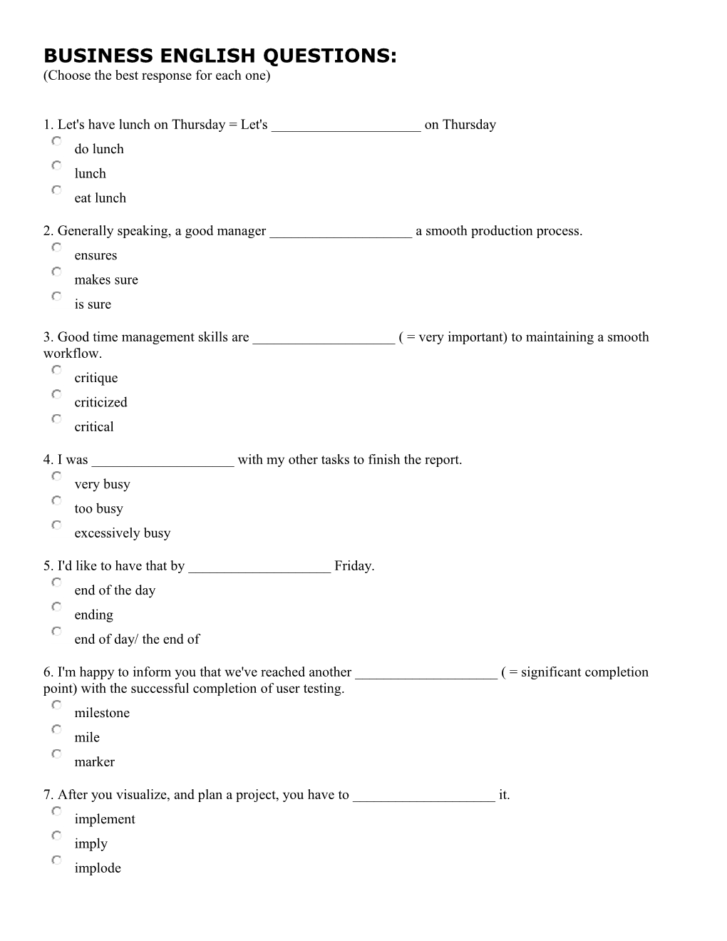 Business English Questions