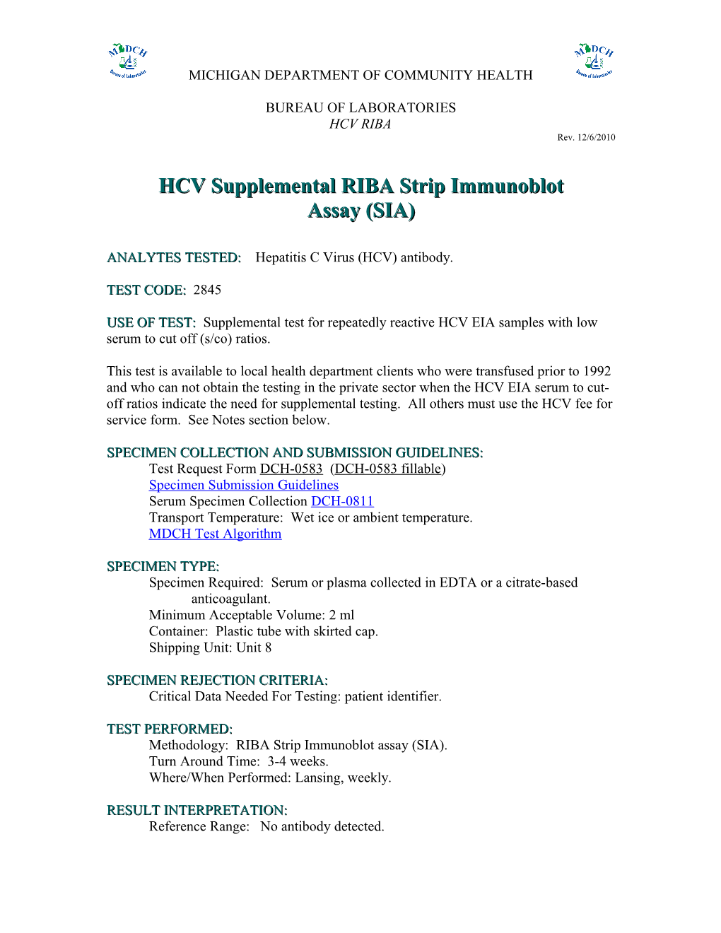 Hcvsupplemental RIBA Strip Immunoblot Assay (SIA)