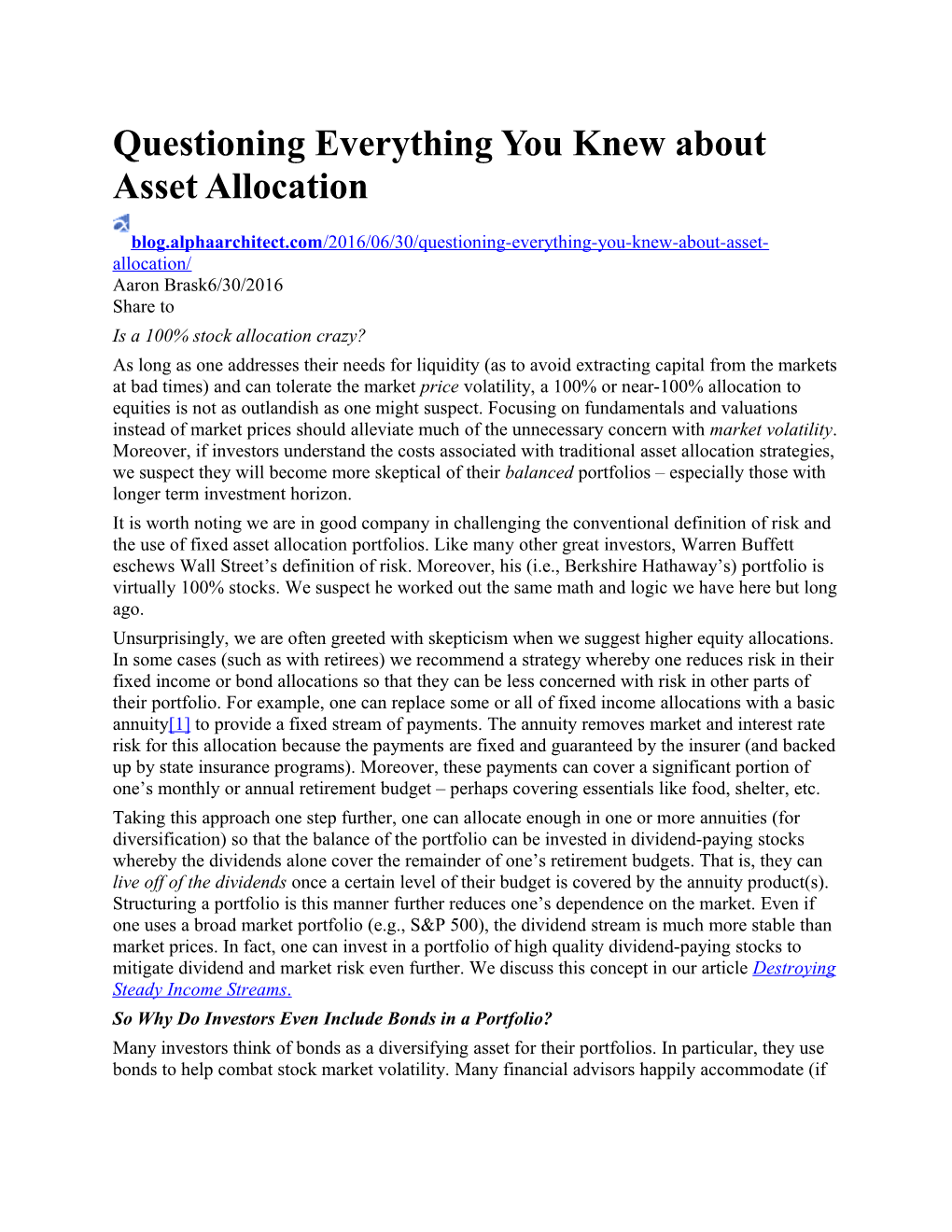 Questioning Everything You Knew About Asset Allocation