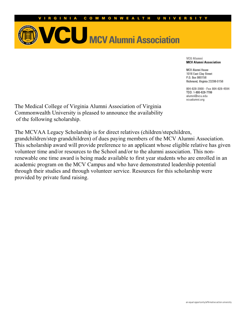 The Medical College of Virginia Alumni Association of Virginia