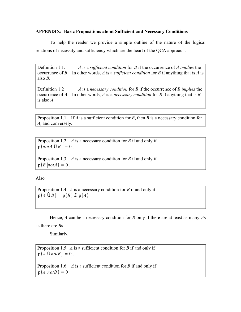 APPENDIX: Basic Propositions About Sufficient and Necessary Conditions