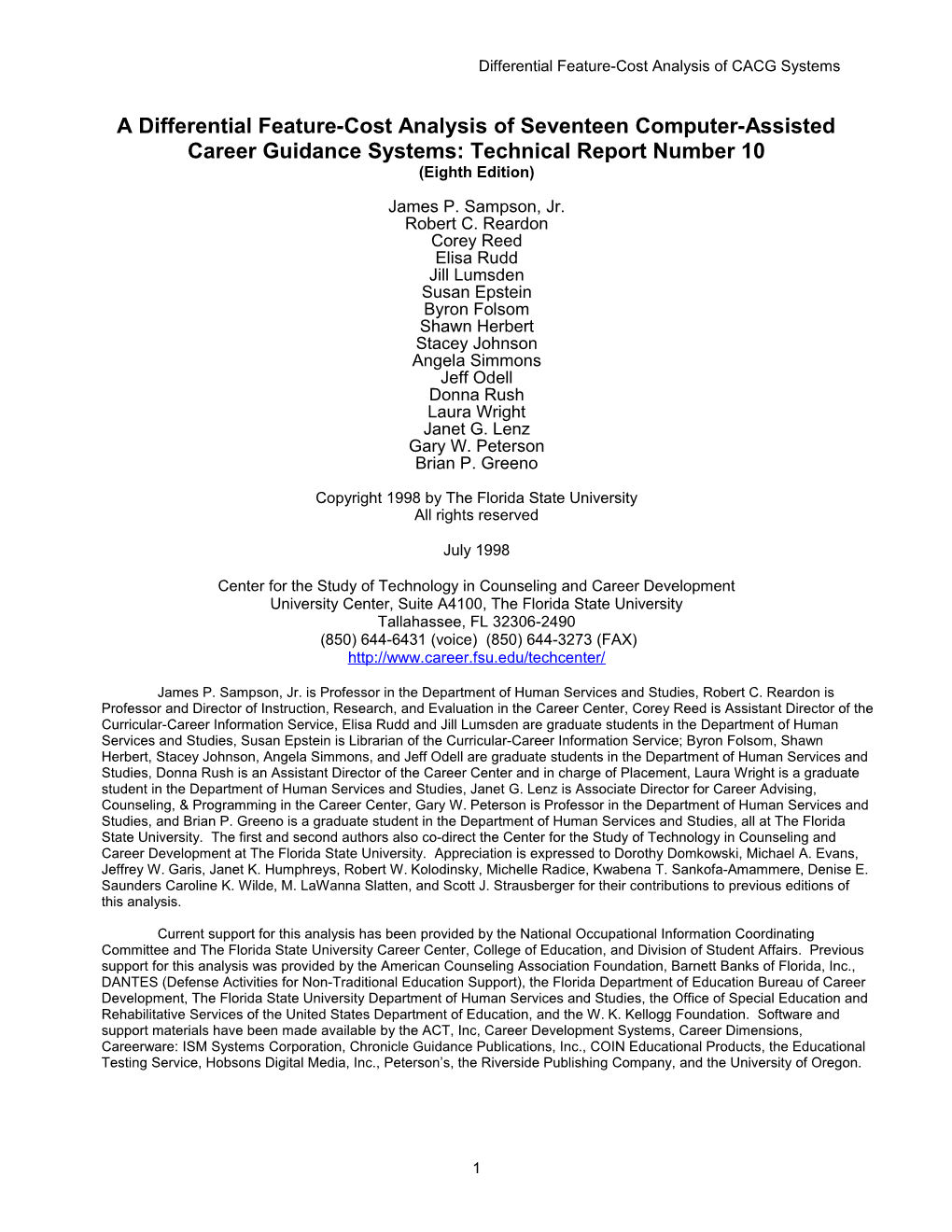 A Differential Feature-Cost Analysis of Eighteen Computer-Assisted Career Guidance Systems
