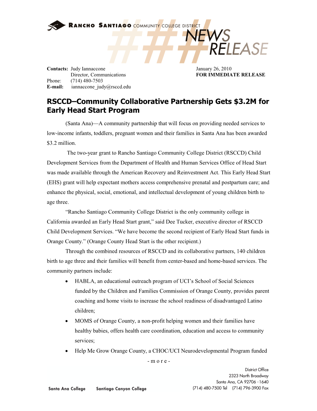 RSCCD Community Collaborative Partnership Gets $3.2M for Early Head Start Program