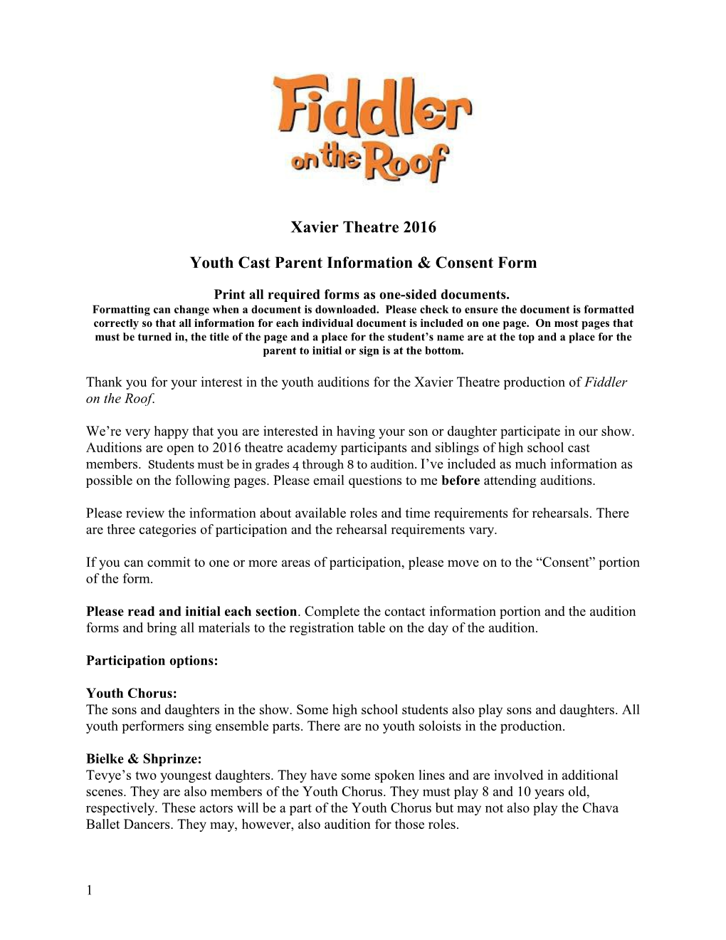 Youth Cast Parent Information & Consent Form