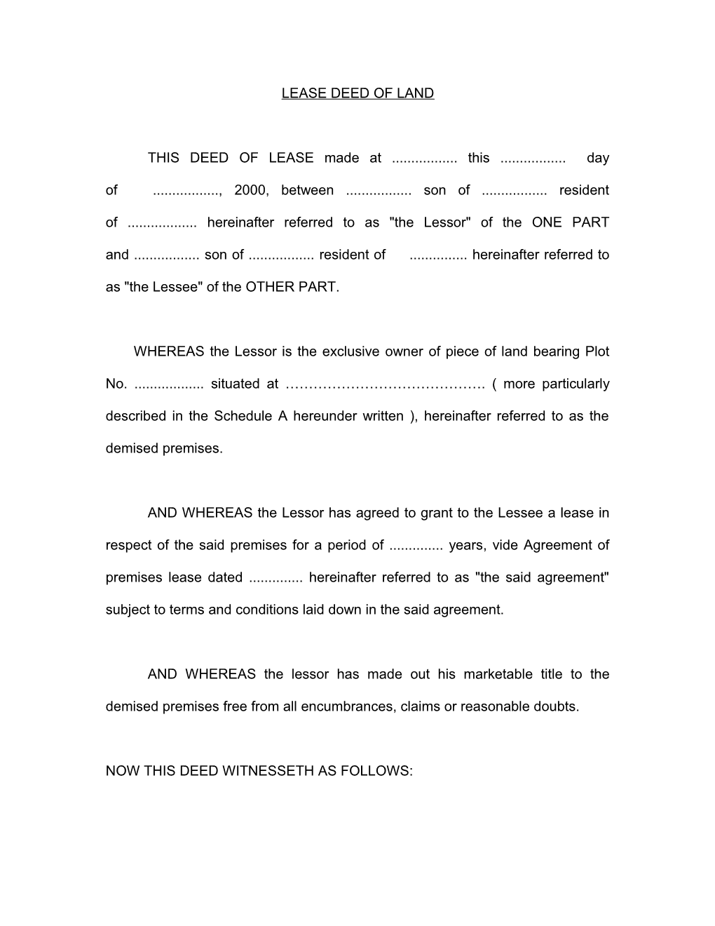 Lease Deed of Land