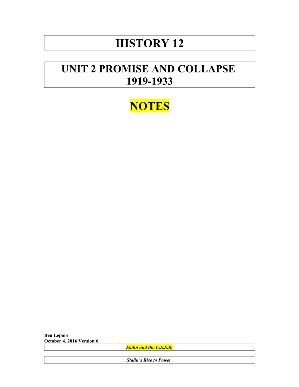 Unit 2 Promise and Collapse