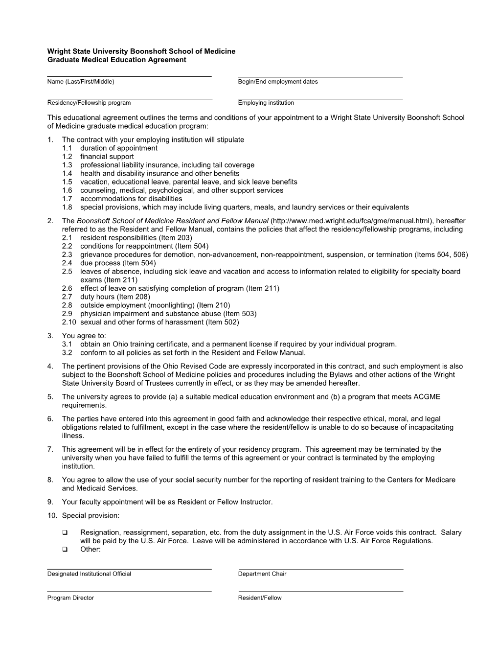 Graduate Medical Education Agreement