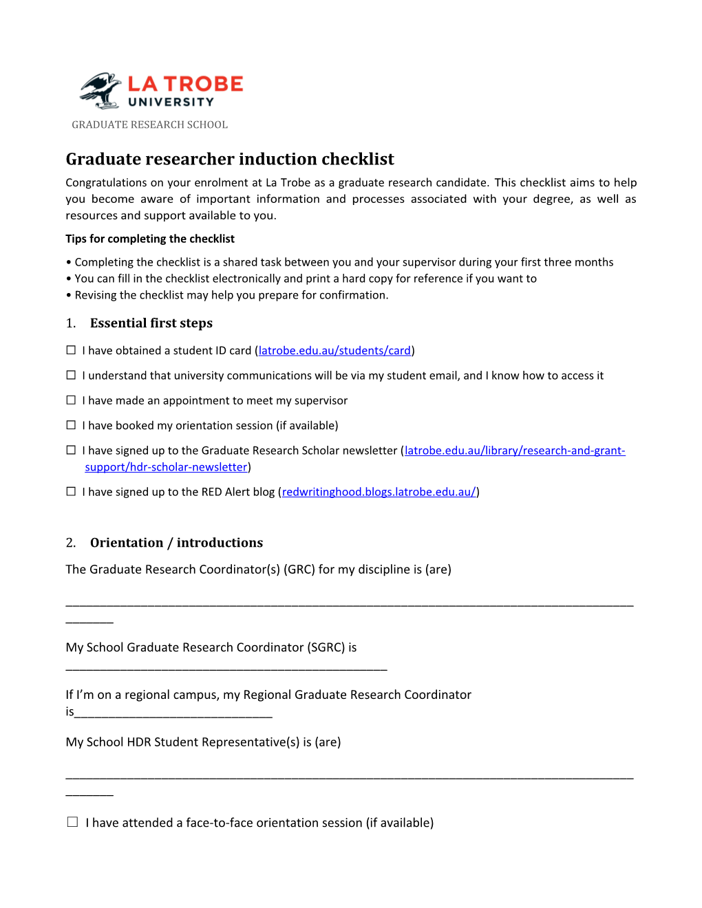 2015 GRS RED Graduate Researcher Orientation Checklist 1