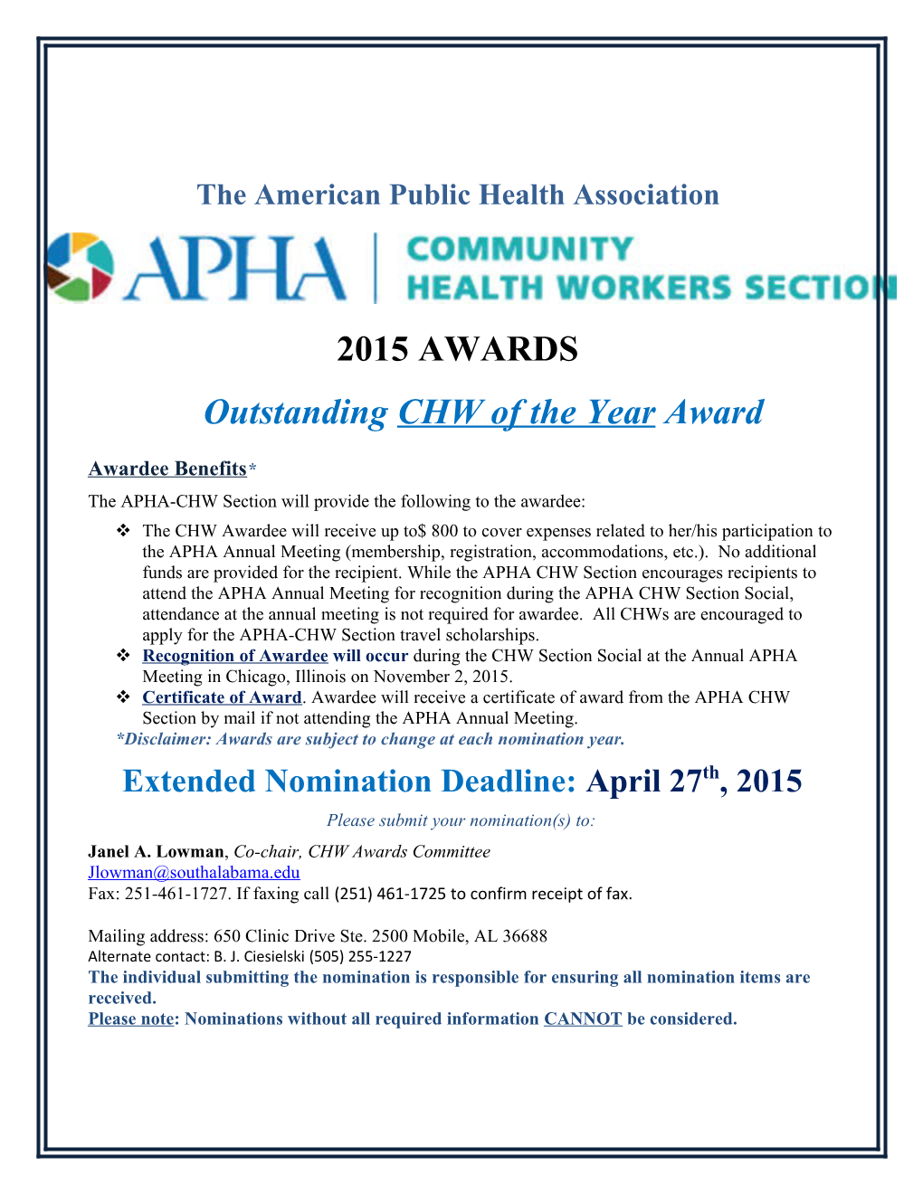 Outstanding CHW of the Year Award