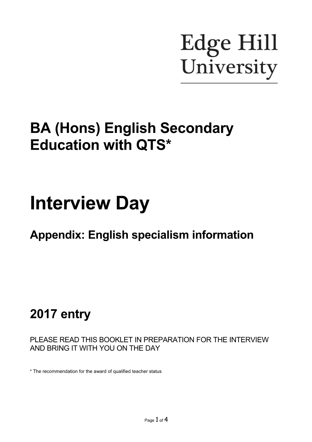 BA (Hons) English Secondary Education with QTS*