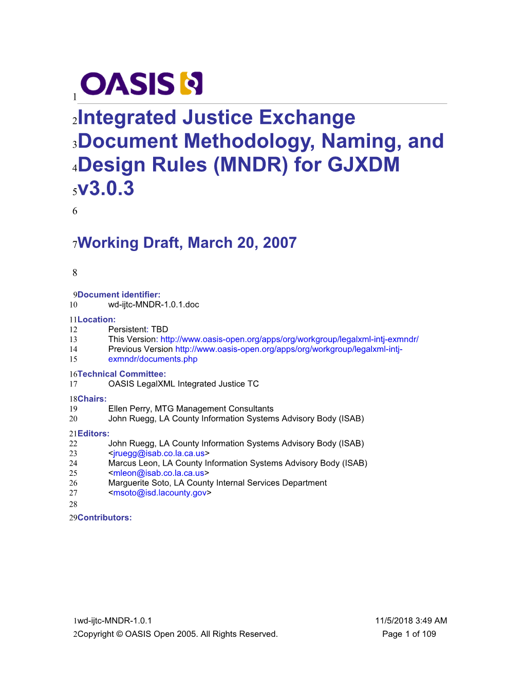 Integrated Justice Exchange Document Methodology, Naming, and Design Rules (MNDR) For