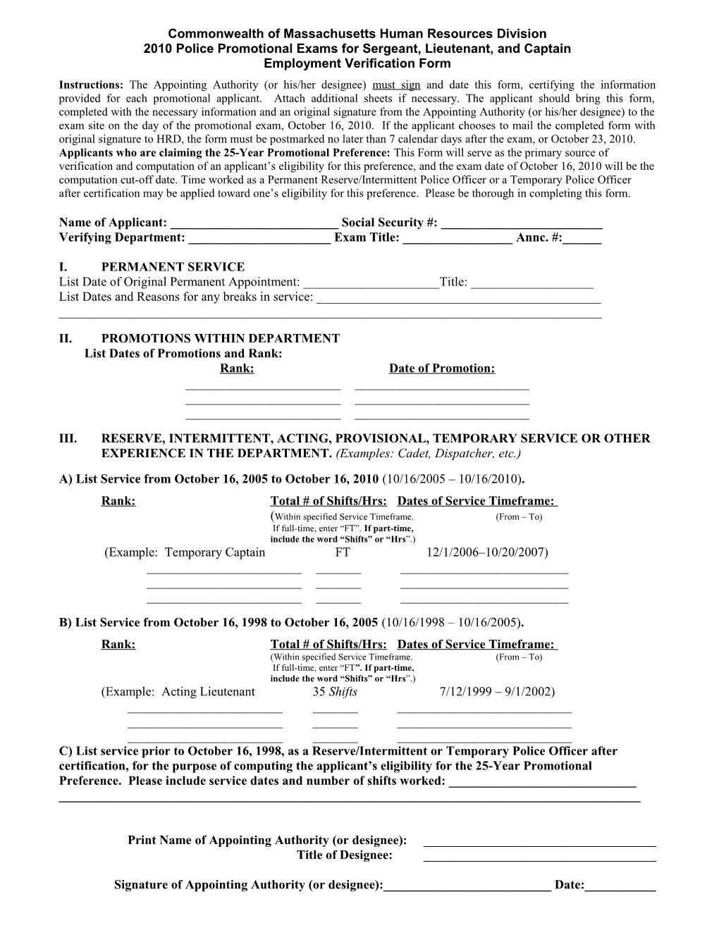 Employment Verification Form