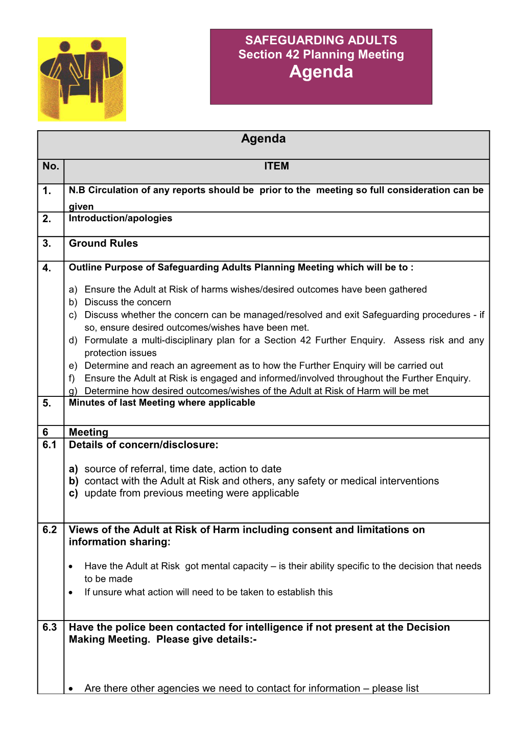 Safeguarding Adults Case Conference AGENDA