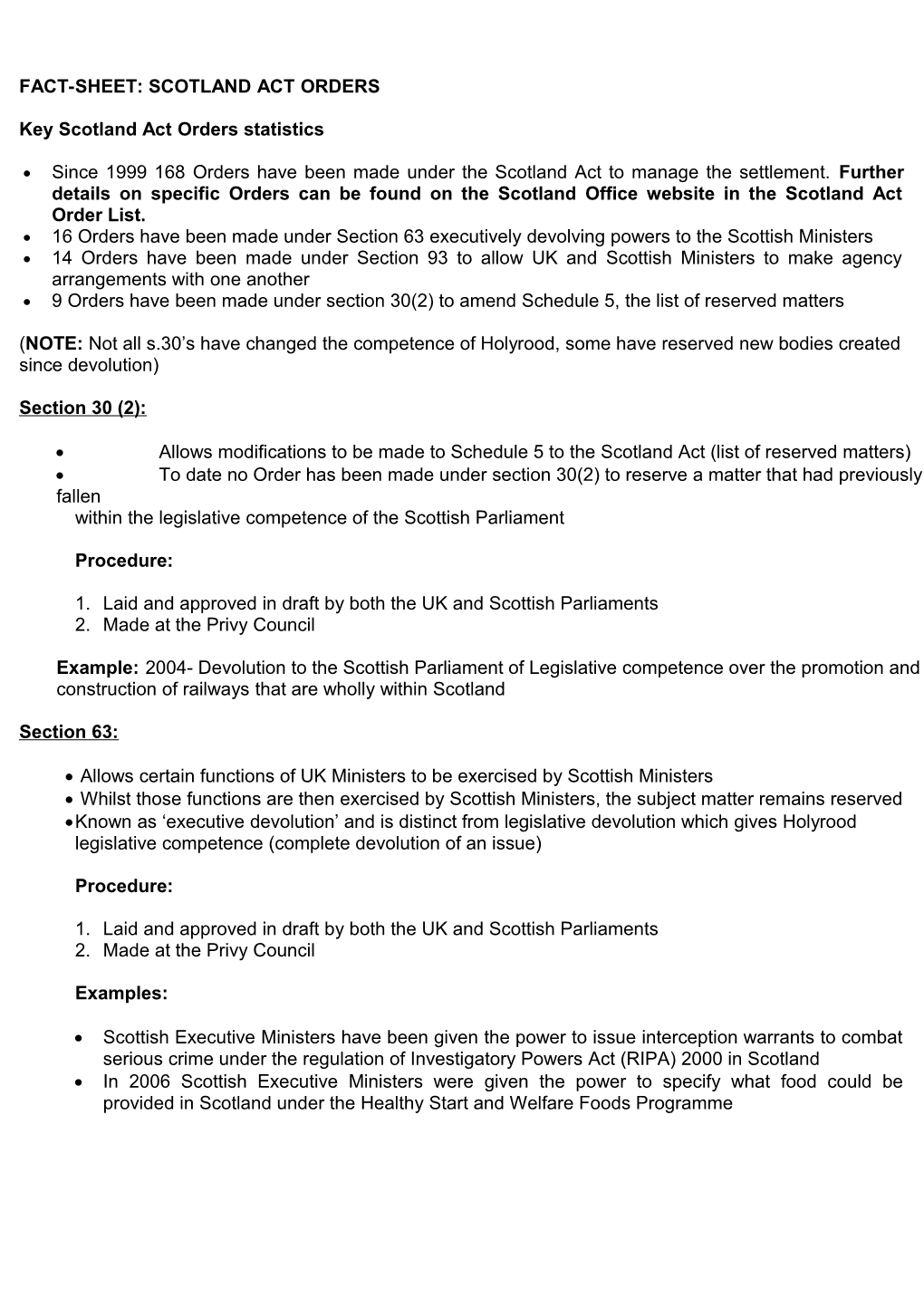 Fact-Sheet: Scotland Act Orders