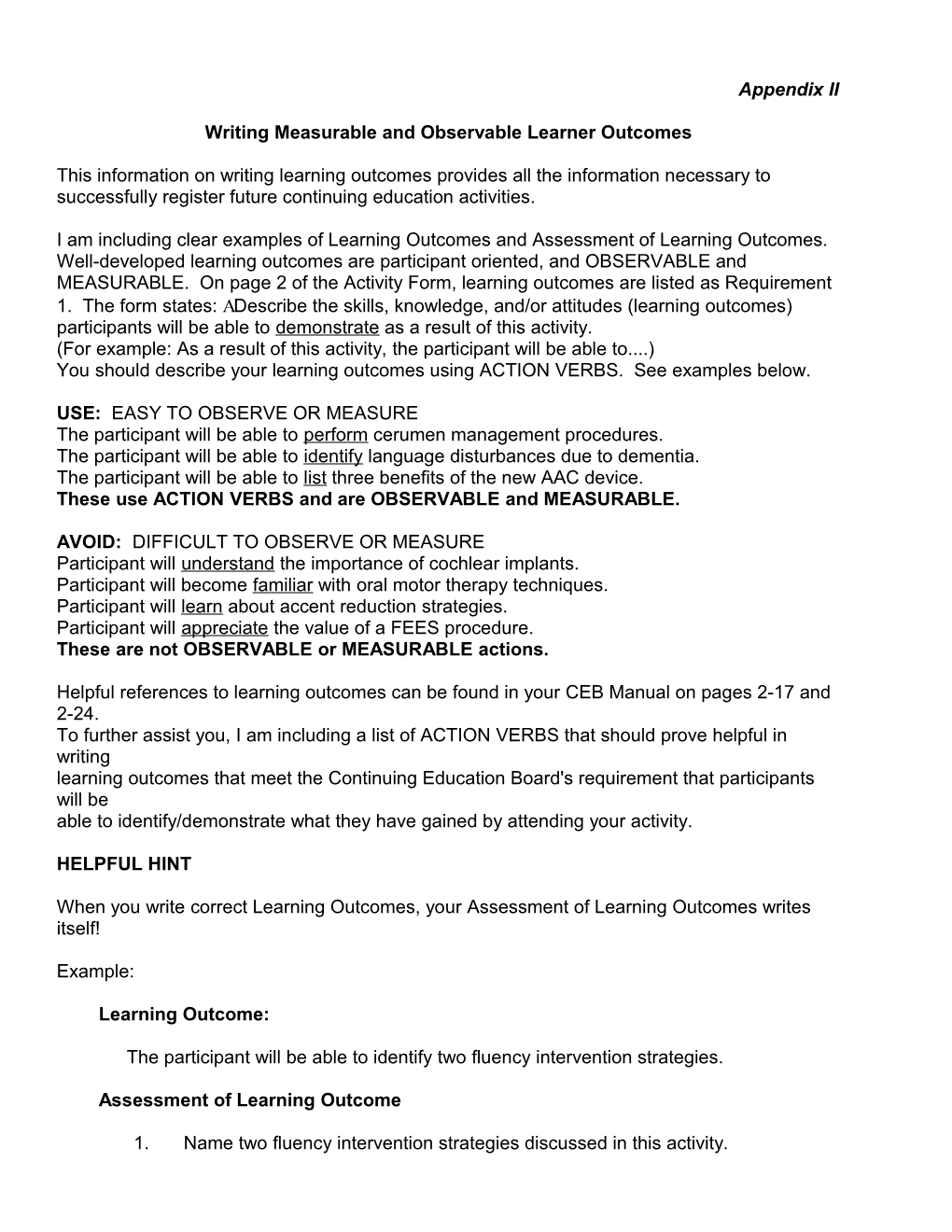 Writing Measurable and Observable Learner Outcomes