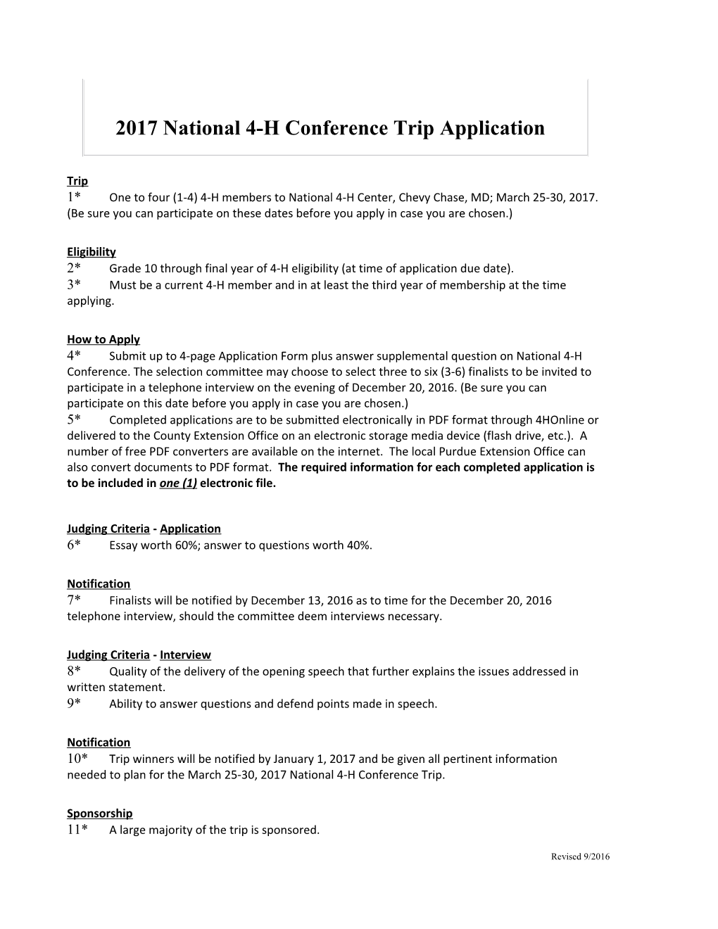 2017National 4-H Conference Trip Application