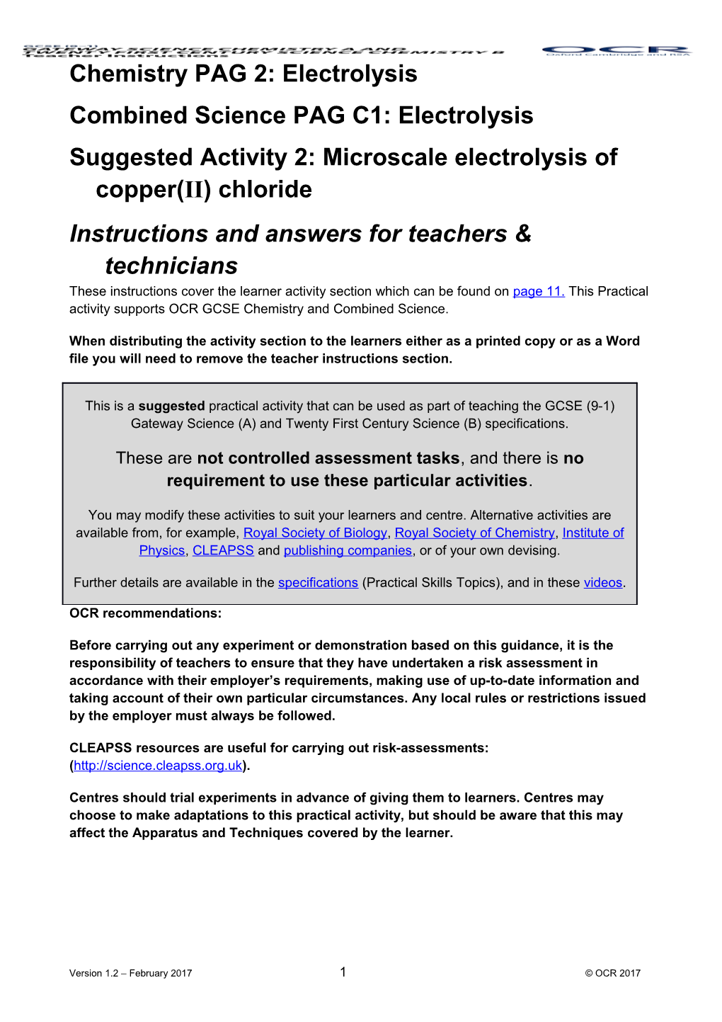 OCR GCSE Science Chemistry a and B PAG 2:Electroloysis