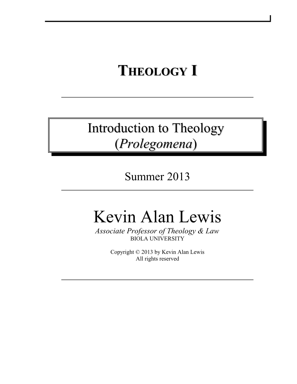 Introduction to Theology (Prolegomena)