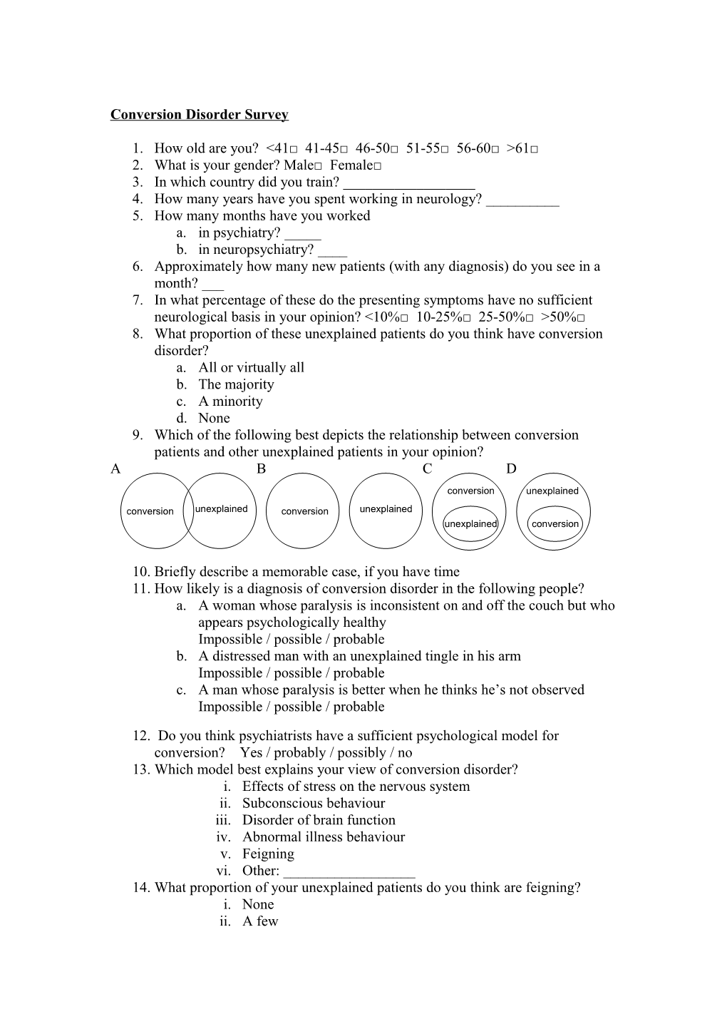 Conversion Disorder Survey