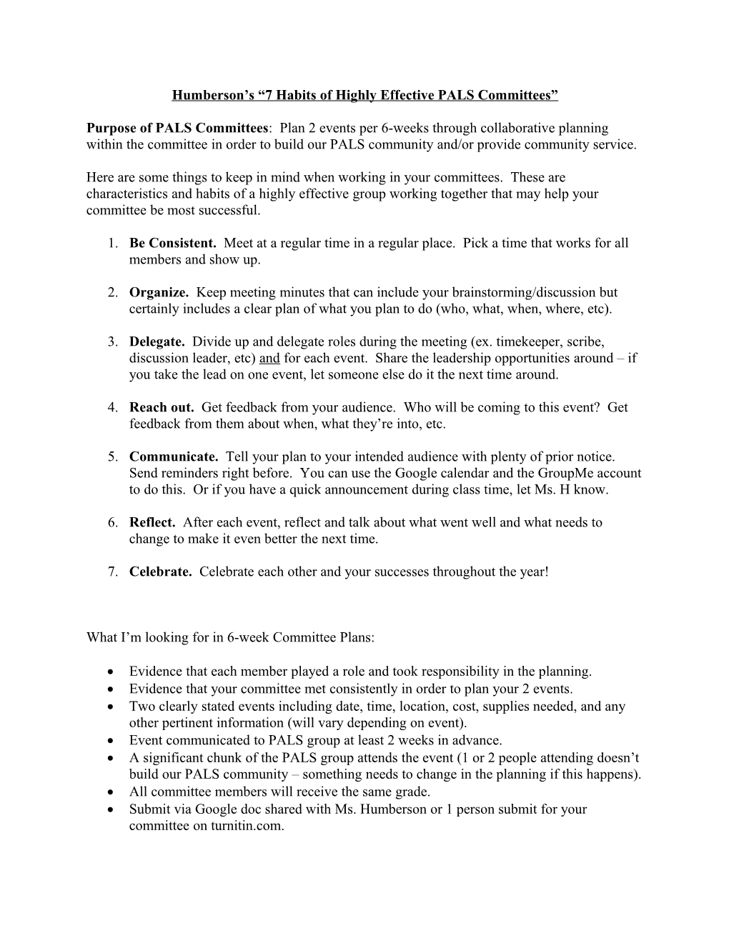 Humberson S 7 Habits of Highly Effective PALS Committees