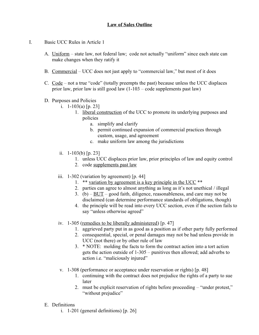 Law of Sales Outline