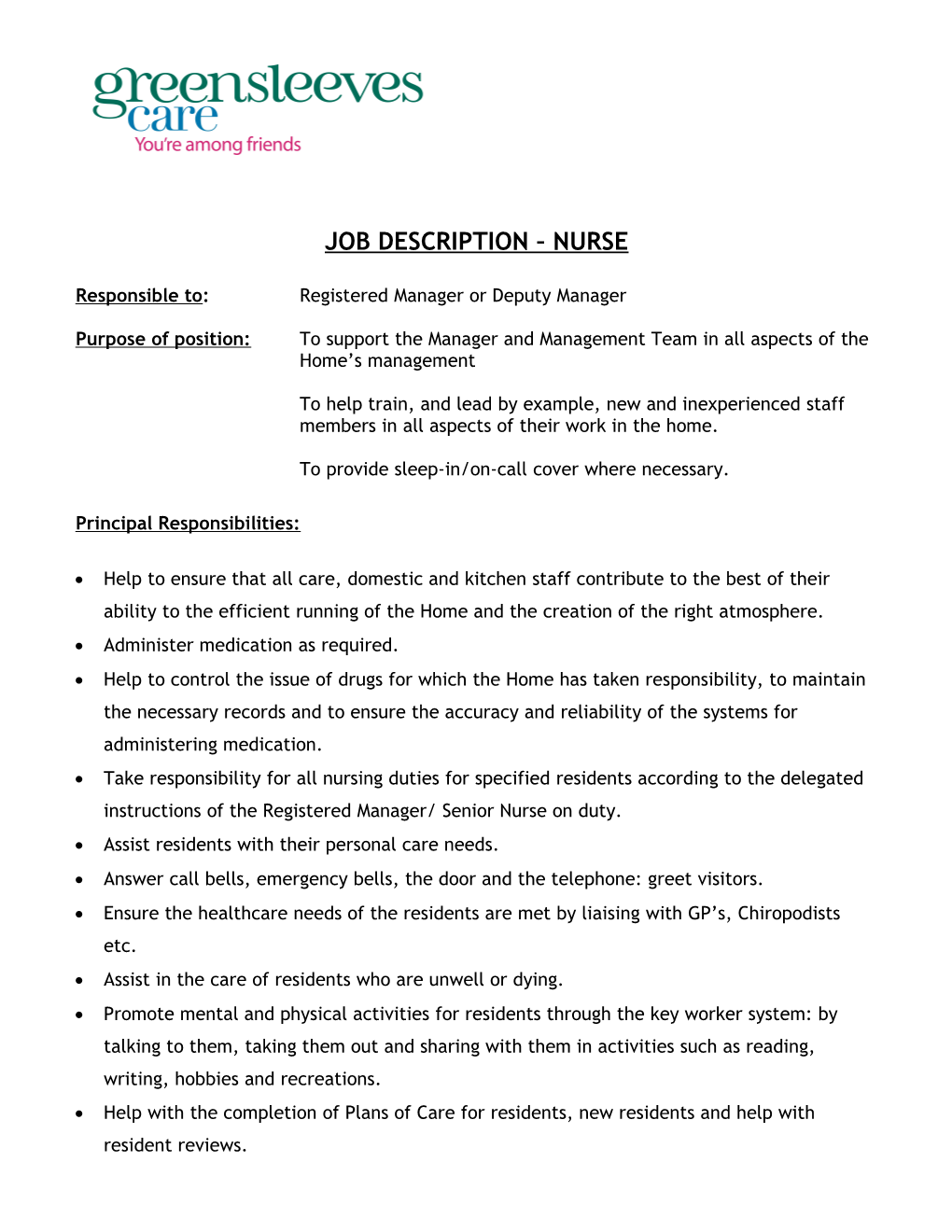 Job Description Senior Carer