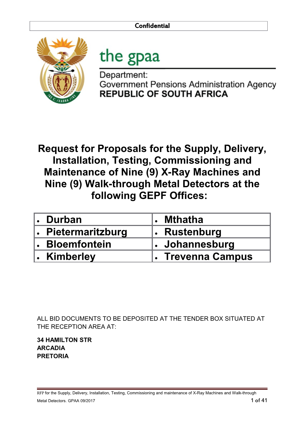 Request for Proposals for the Supply, Delivery, Installation, Testing, Commissioning And