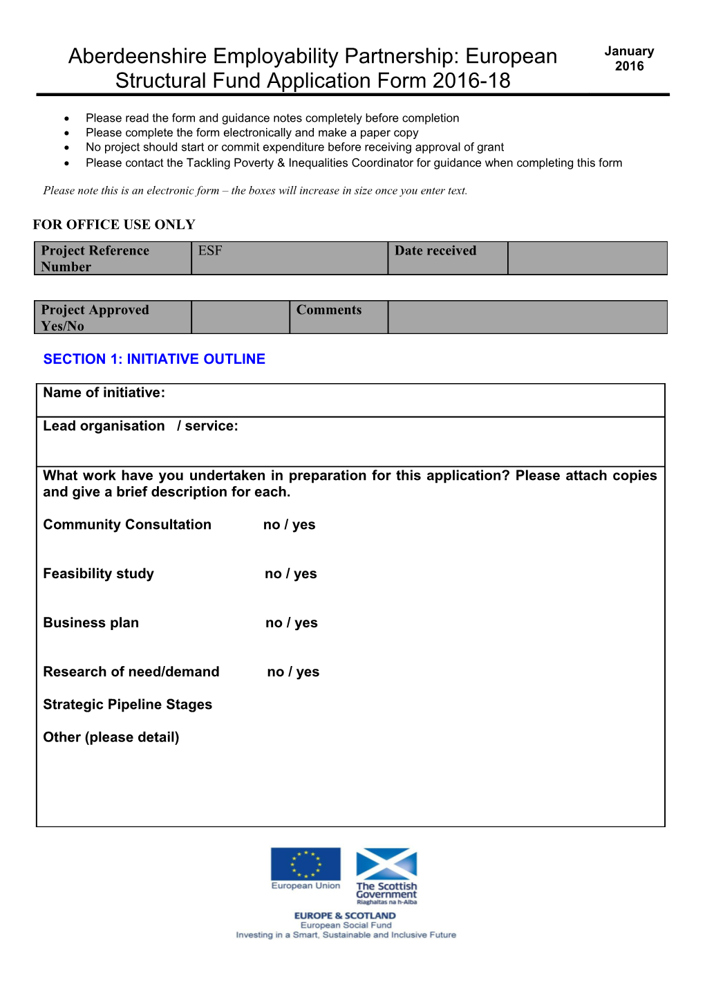Aberdeenshire Fairer Scotland Fund Application Form 2010 - 11