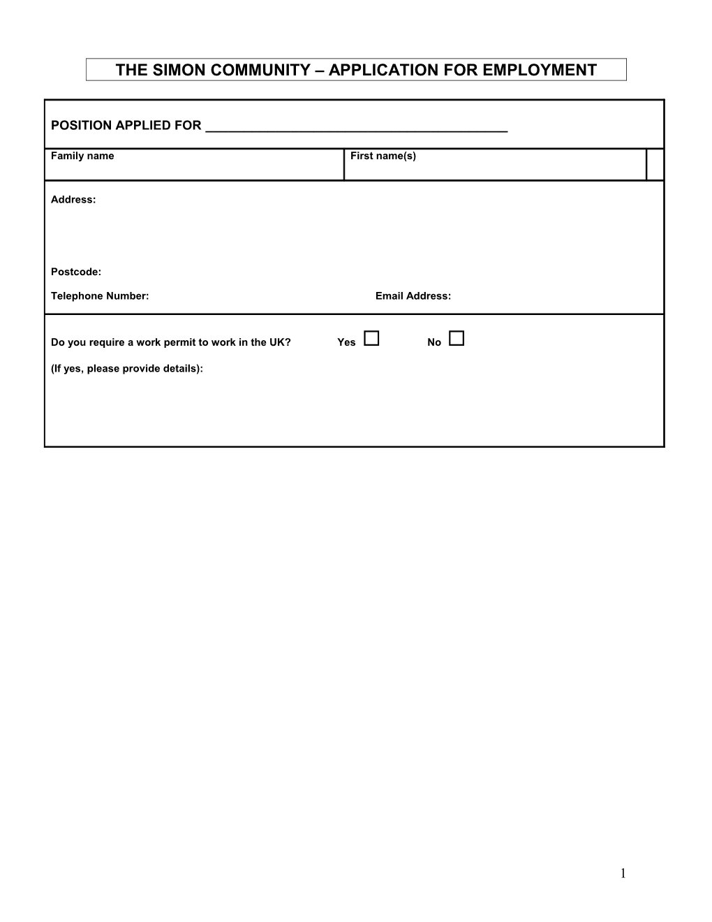 Form AP2(A) - Application for Employment
