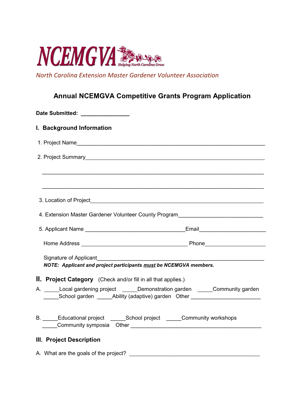Annual NCEMGVA Competitive Grants Program Guidelines