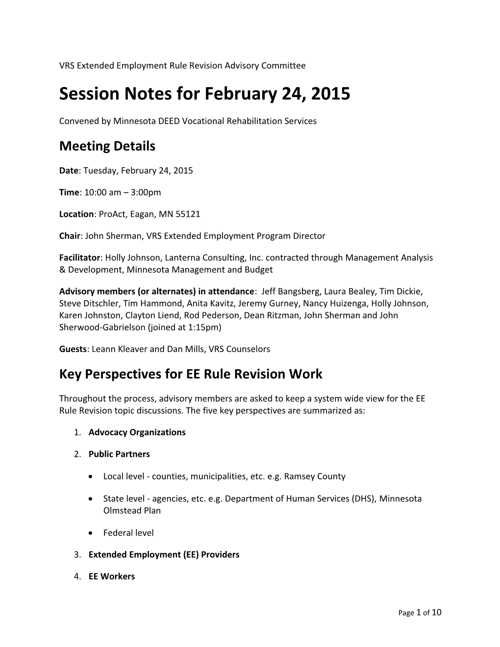 February 22, 2015 EE Rule Advisory Committee Meeting Minutes