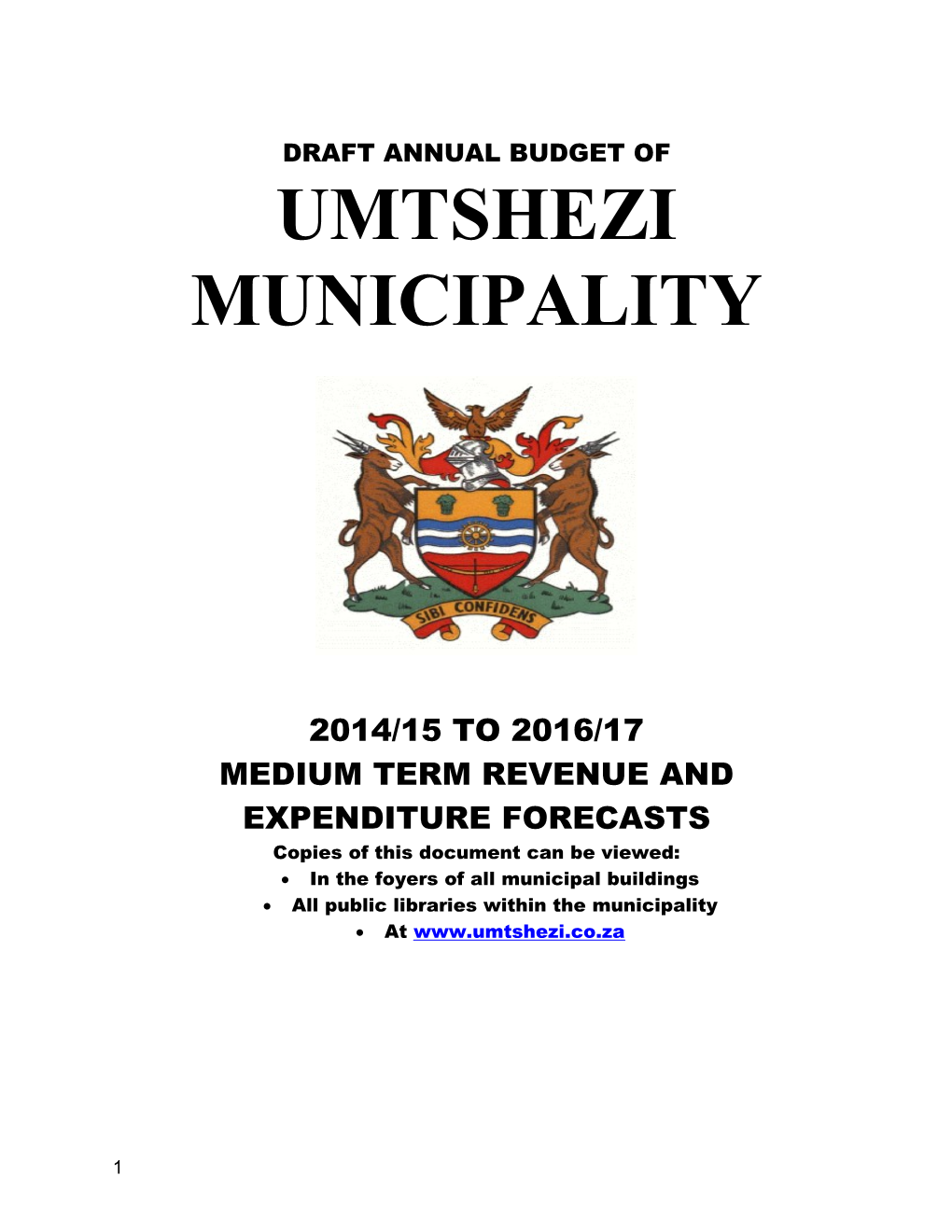 Draftannual Budget of Umtshezi Municipality